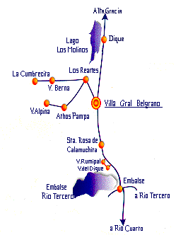 Mapa de accesos a Villa General Belgrano